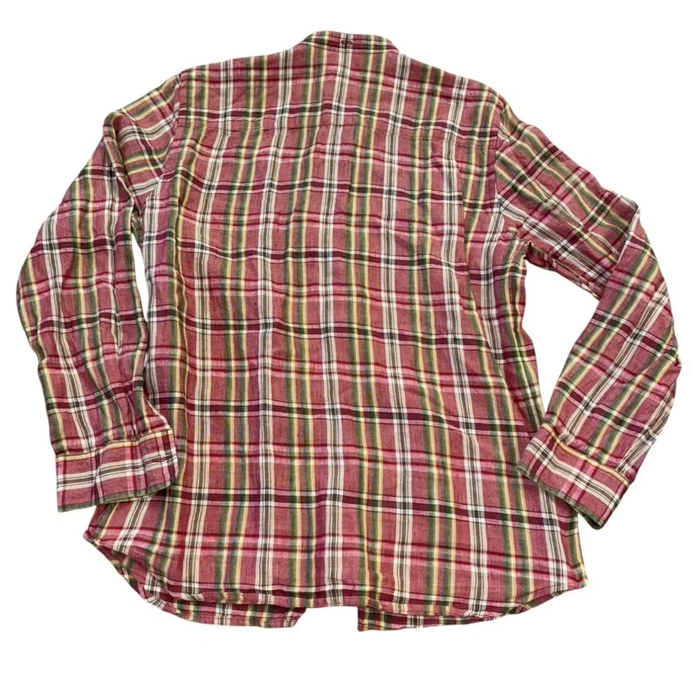 Lauren Ralph Lauren 100% Linen Plaid Collarless Button Down Blouse Women’s S
